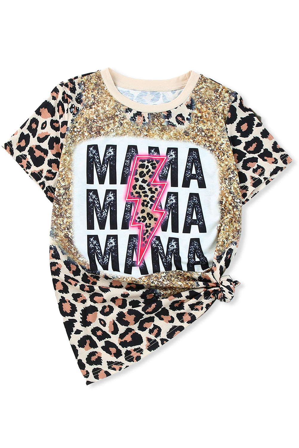 Mama Lightning Graphic Leopard teint T-shirt