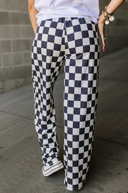 Large high waist pants black with two -color tiles *