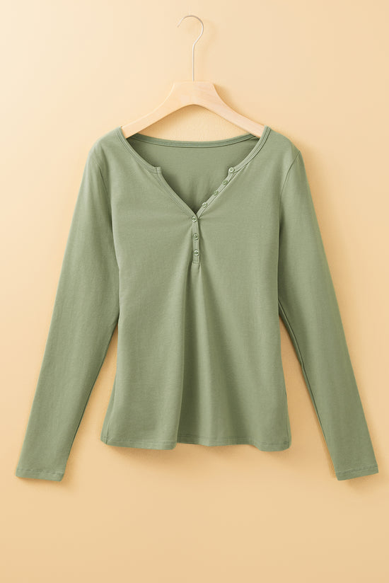 Laurel Green - Haut Slim con mangas largas y V -Neck con botones