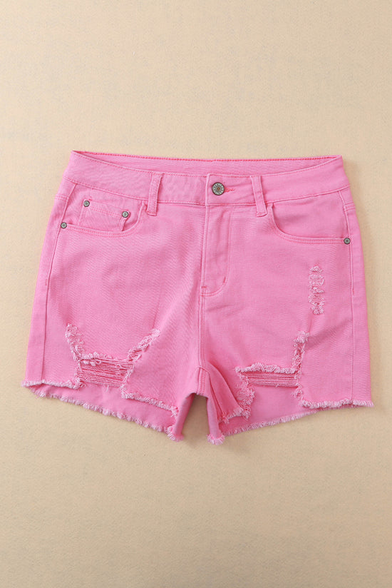 Short en jean vieilli de couleur unie rose