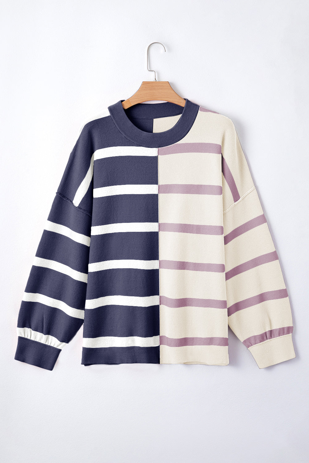 Blue striped color block oversized sweater