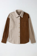 Côte velvet jacket buttoned with chest pockets in brown color