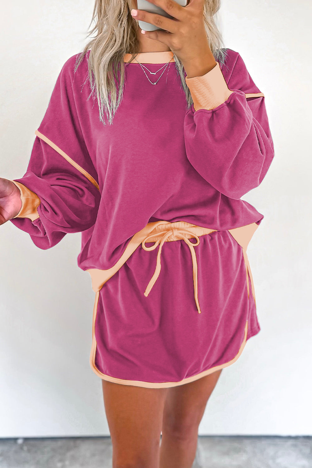 Contrast loose sweater set *