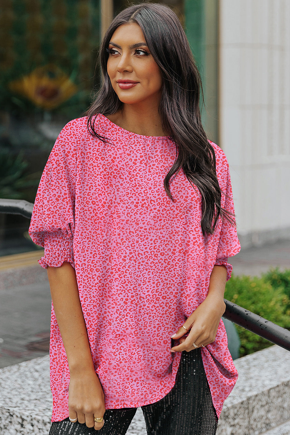 Blouse oversize léopard à manches bouffantes-A WOMAN WE LOVE