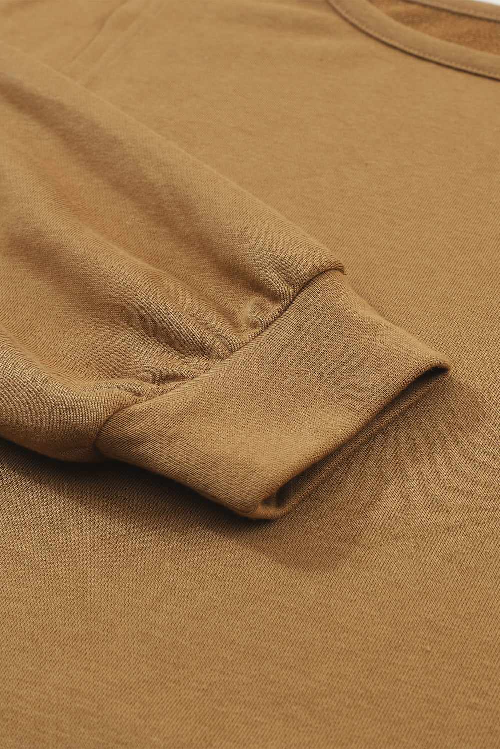 Blouse surdimensionnée haute et basse à ourlet brut et épissure froissée camel-A WOMAN WE LOVE