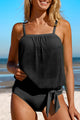 Black tank tank swimsuit in knitted hem with knot