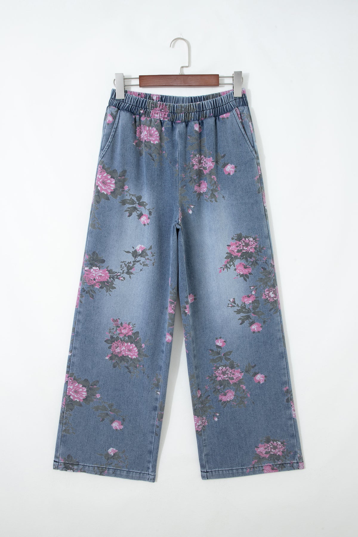 Beau Blue - Jean décontracté à taille élastique et imprimé floral