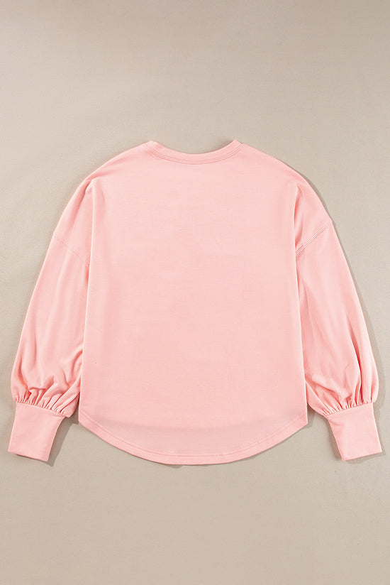 Gossamer Pink Studded Star Print Long Sleeve Oversized Top