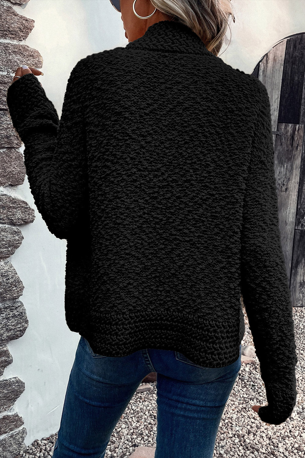 Cardigan noir ouvert sur le devant en tricot Popcorn