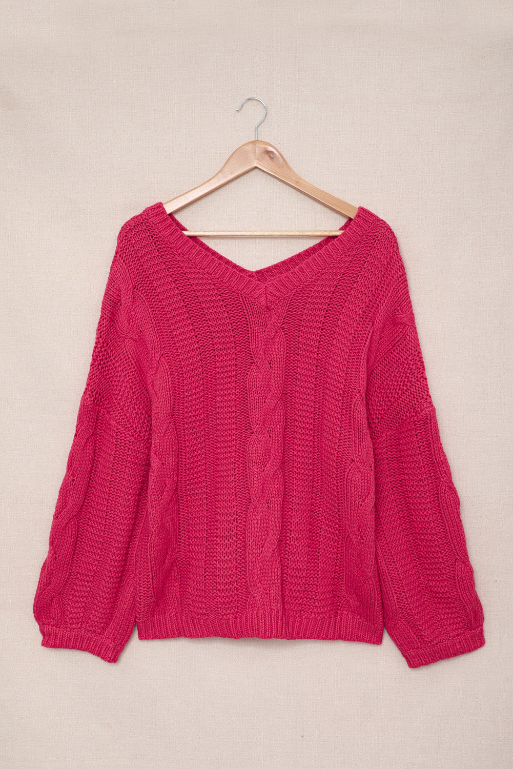 Rose Bubblegum V-Neck geflochtener Strickpullover