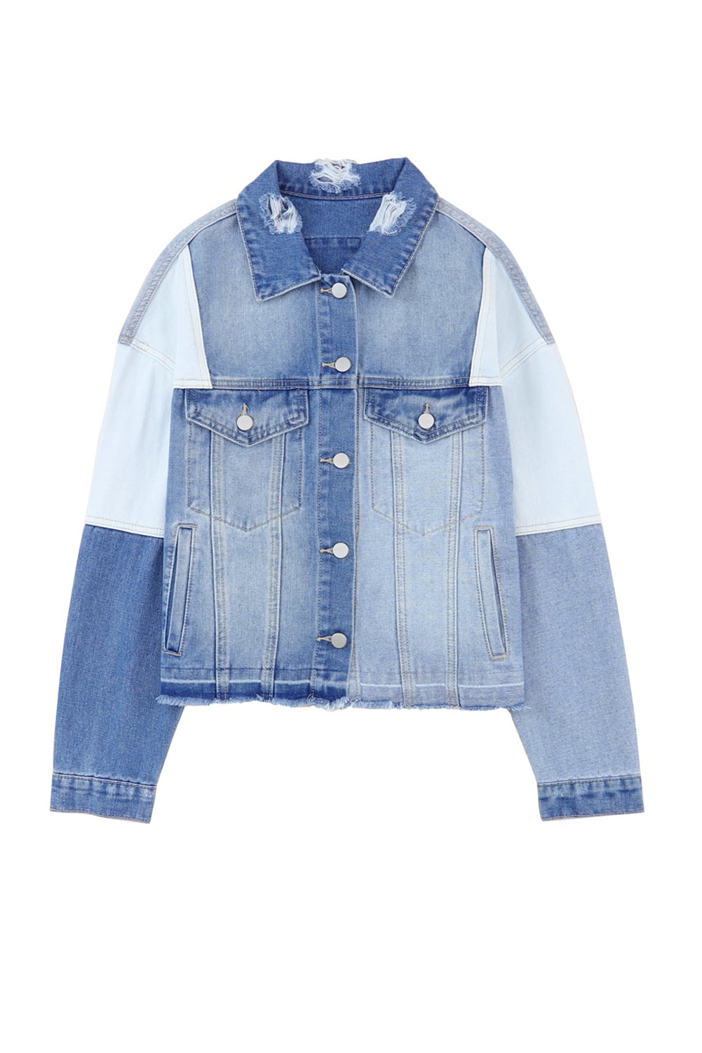 Giacca patchwork in denim a colori blu cielo