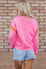 Candy pink color block French Terry top