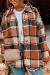 Orange Plaid Button Down Shirt Jacket