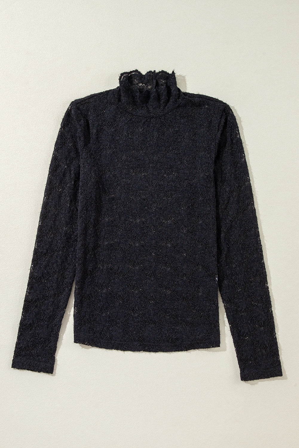 Black long sleeve floral lace mock neck top