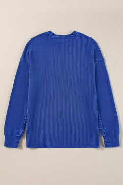 GAME DAY Print Long Sleeve Crew Neck Top in Blue Cord