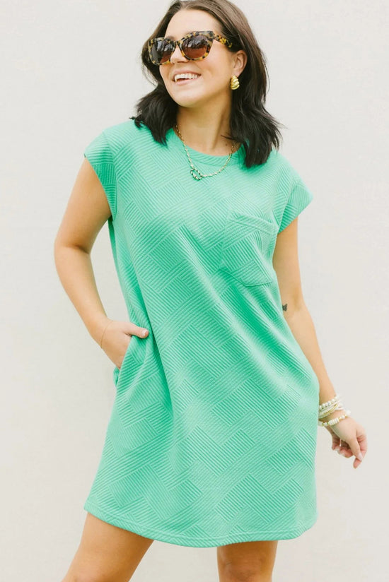 Mint Green Textured Cap Sleeve T-Shirt Dress