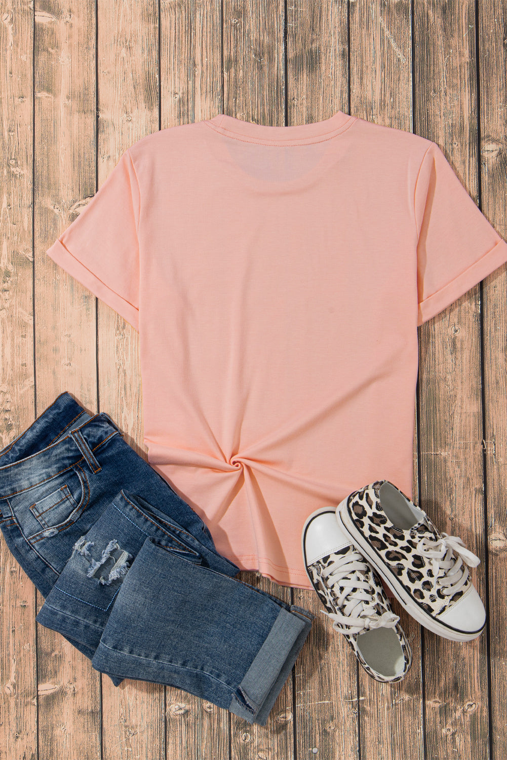 Camiseta rosa casual de color redondo
