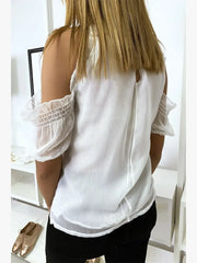 ✨ Haut femme en crêpe doublé avec épaules dénudées ✨