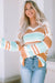 Fended sleeve sweater and multicolored color block stripes