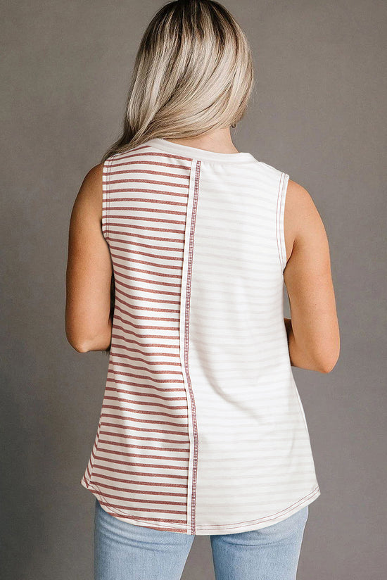 Brown striped and color block loose tank top