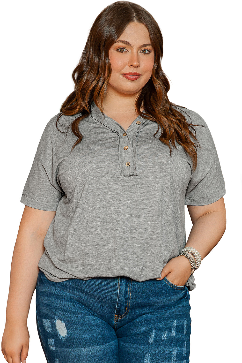 Grey Plus Size Abbo abbottonato a V Manica a batwing