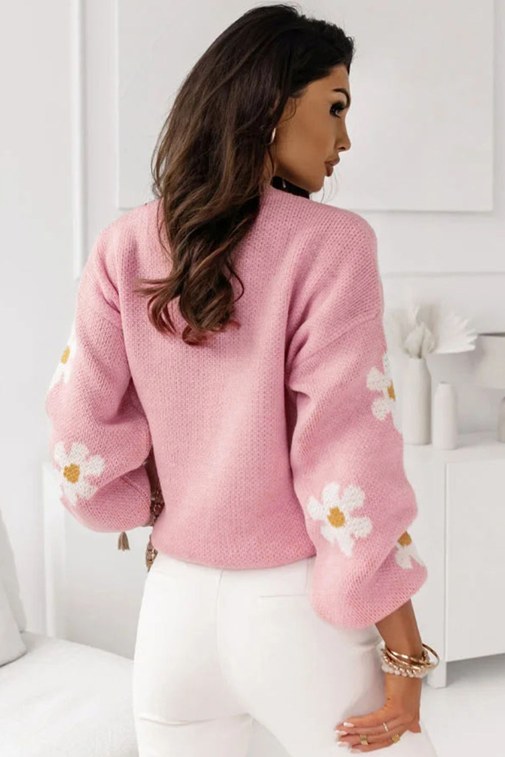 Pink floral drop shoulder sweater