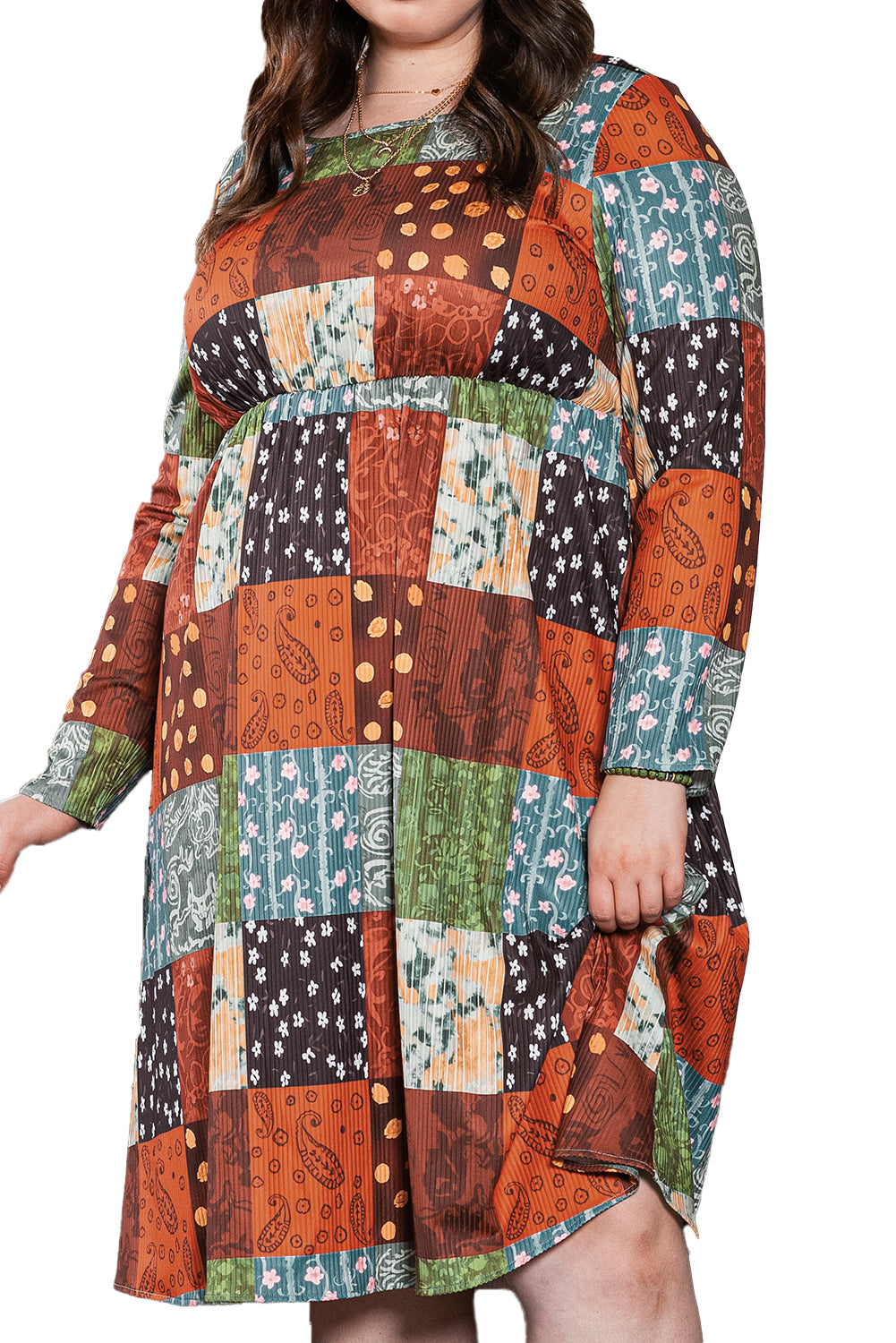 Robe trapèze à carreaux Western multicolore imprimée de grande taille verte