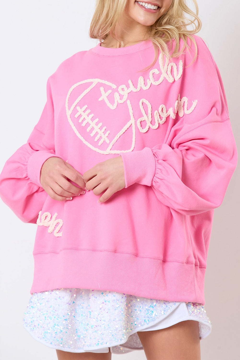 Sweat-shirt rose avec broderie de fil de rugby Touch Down