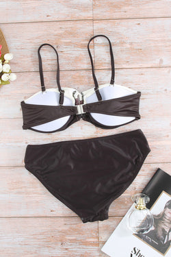 Maillot de bain bikini push-up à blocs de couleurs dégradés marron