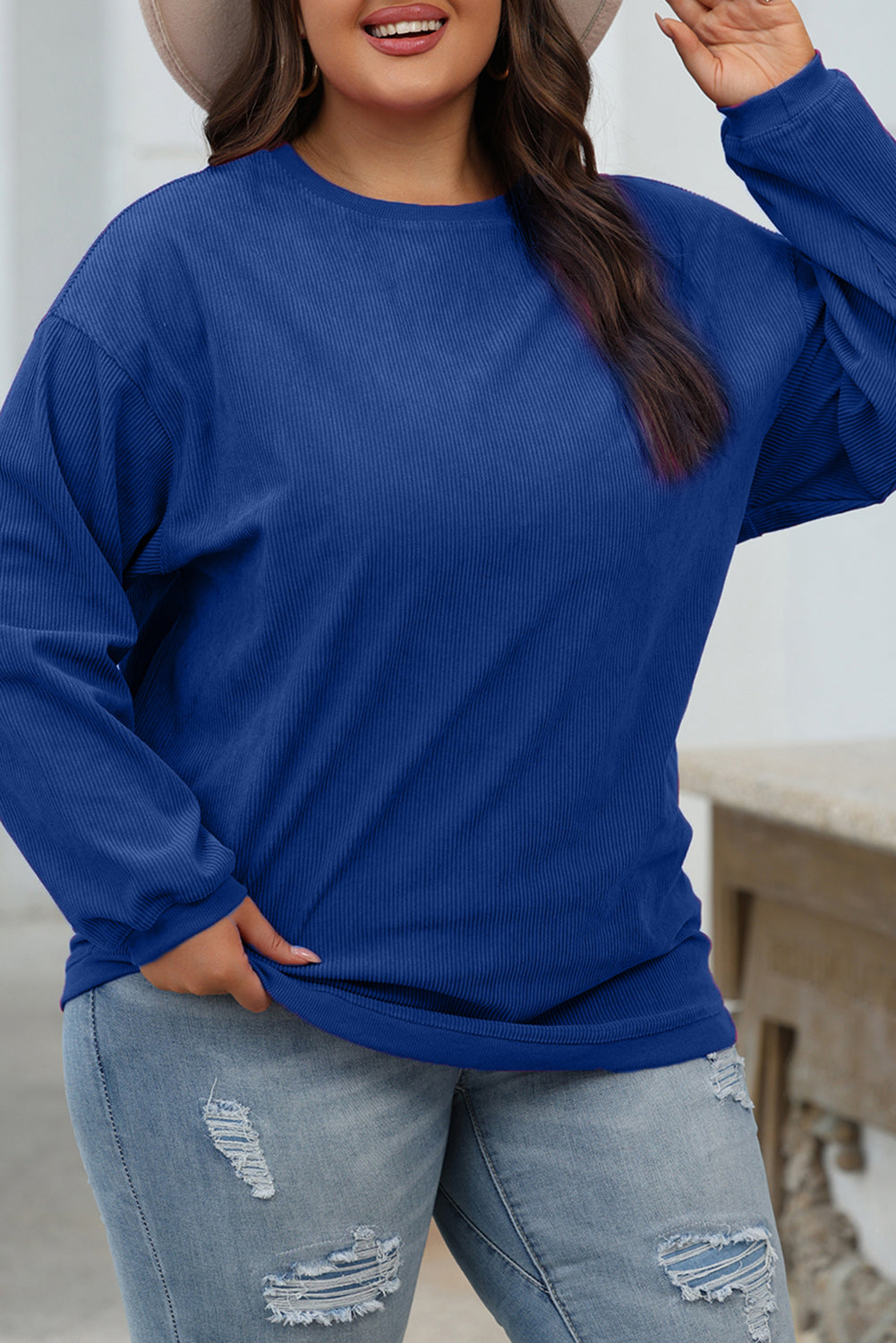 Sweat oversize en velours côtelé bleu foncé