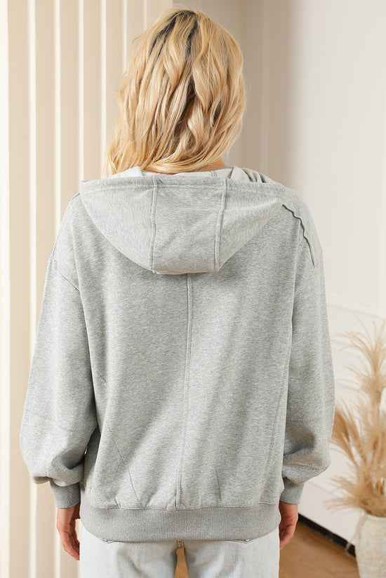 Grey Active Patchwork Warm Winter Hoodie with Detail