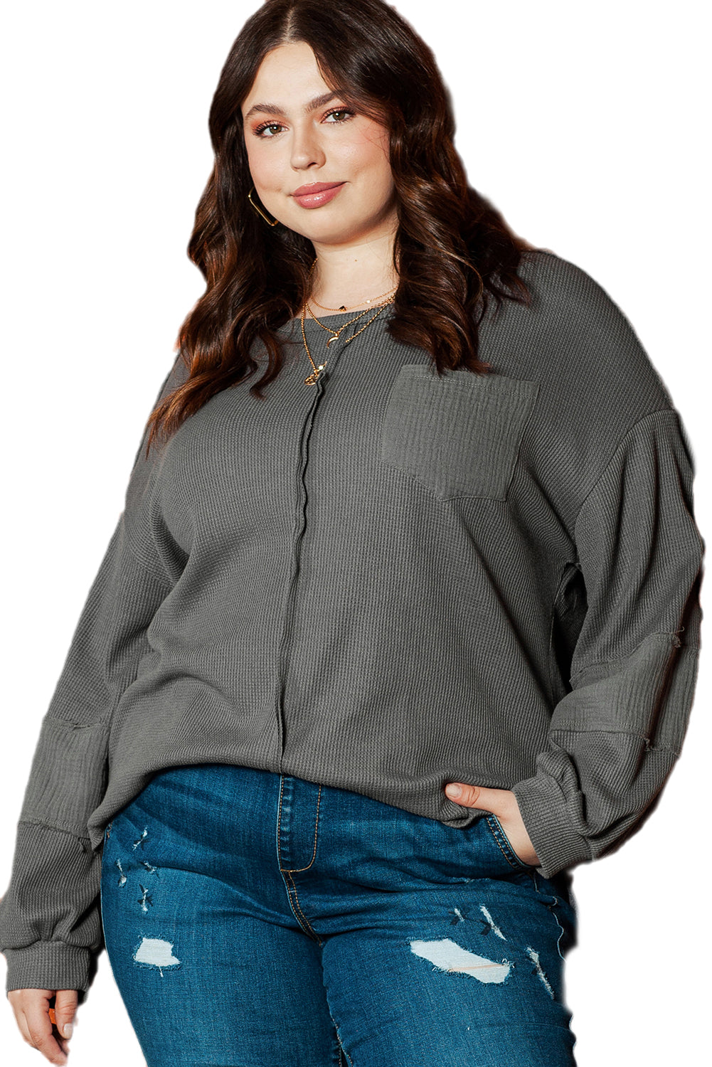 Grigio scuro Plus size a forma di cucitura a cucitura crimker top