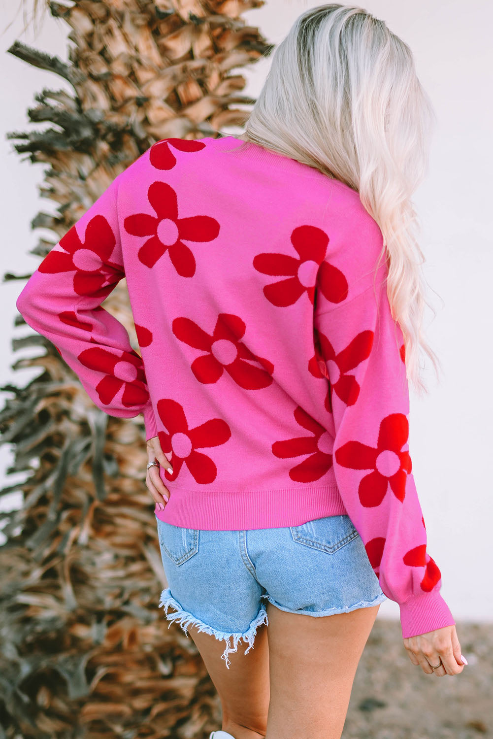 Rose Big Flower Ribbed Knit Sweater