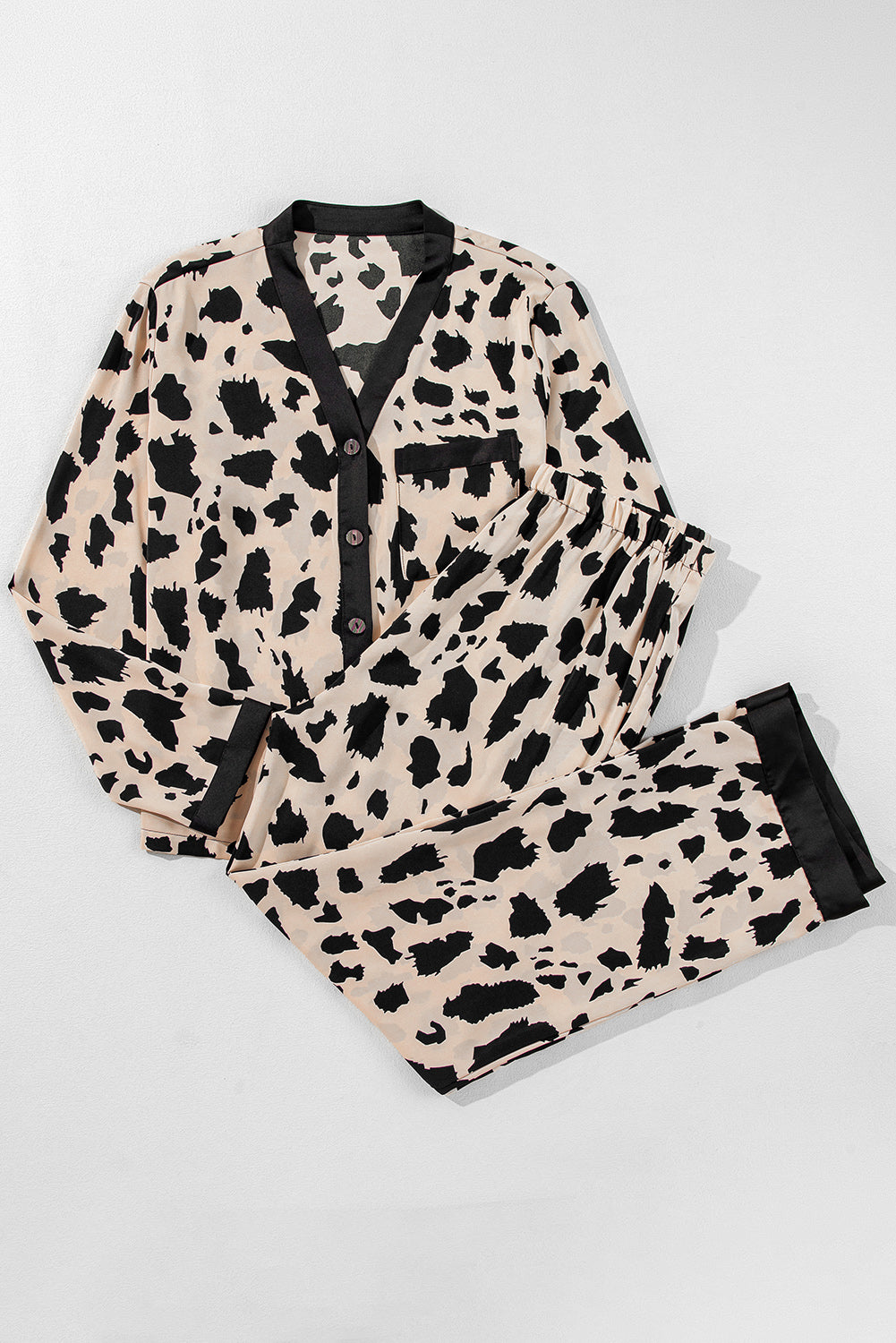 Vêtements de nuit deux pièces coupe ample à bordure contrastée kaki guépard