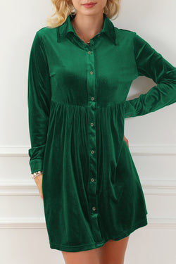 Vestido de botón de terciopelo de estilo verde y mangas verdes