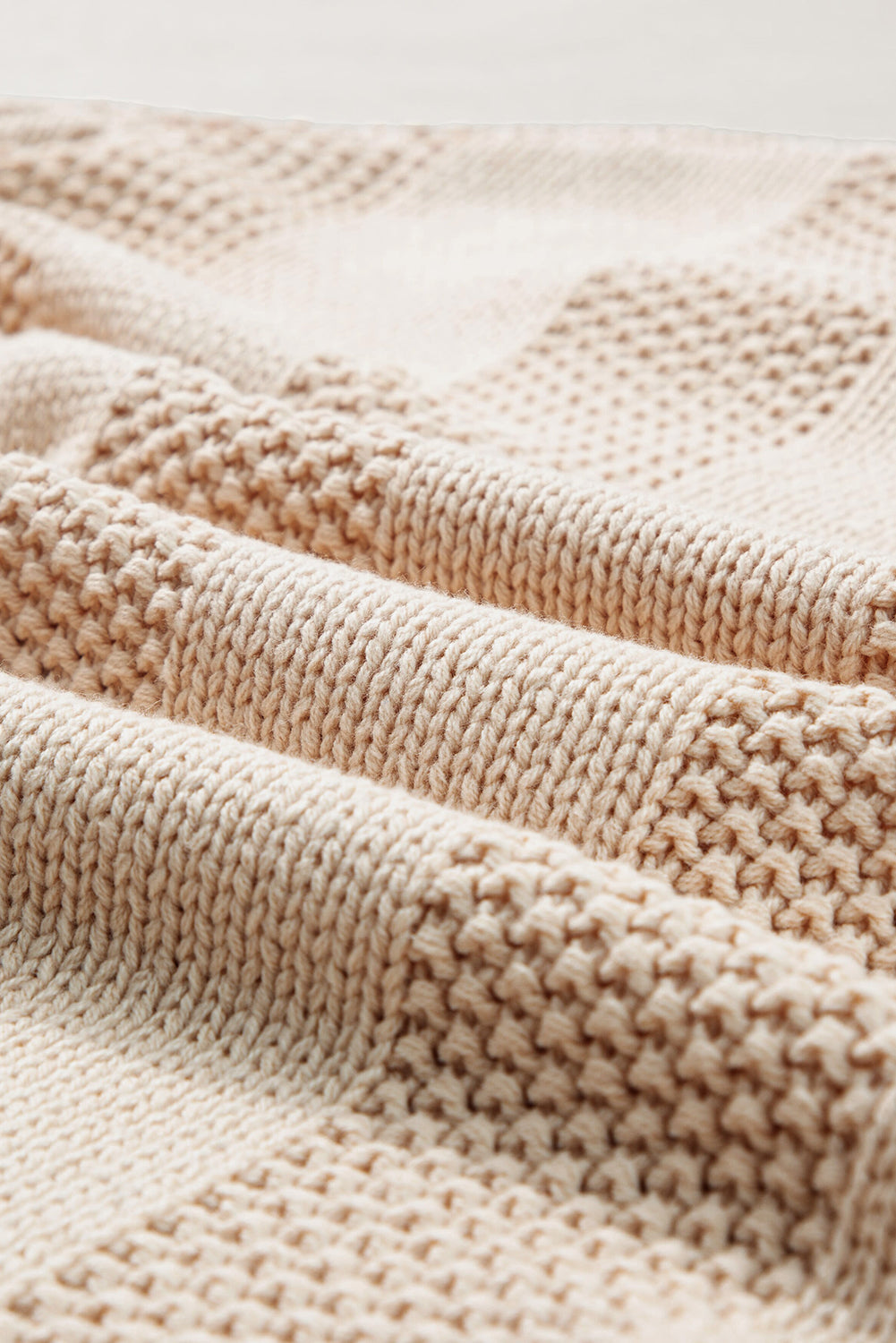 Solid Color Pale Khaki Cable Knit Ribbed Loose Sweater