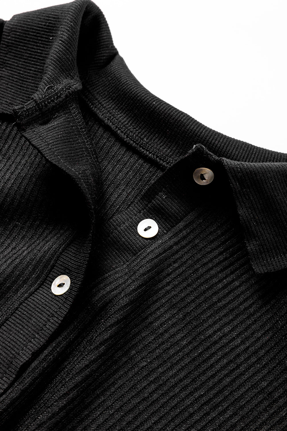 Black Ribbed Trined Collared Henley Top and Pantal