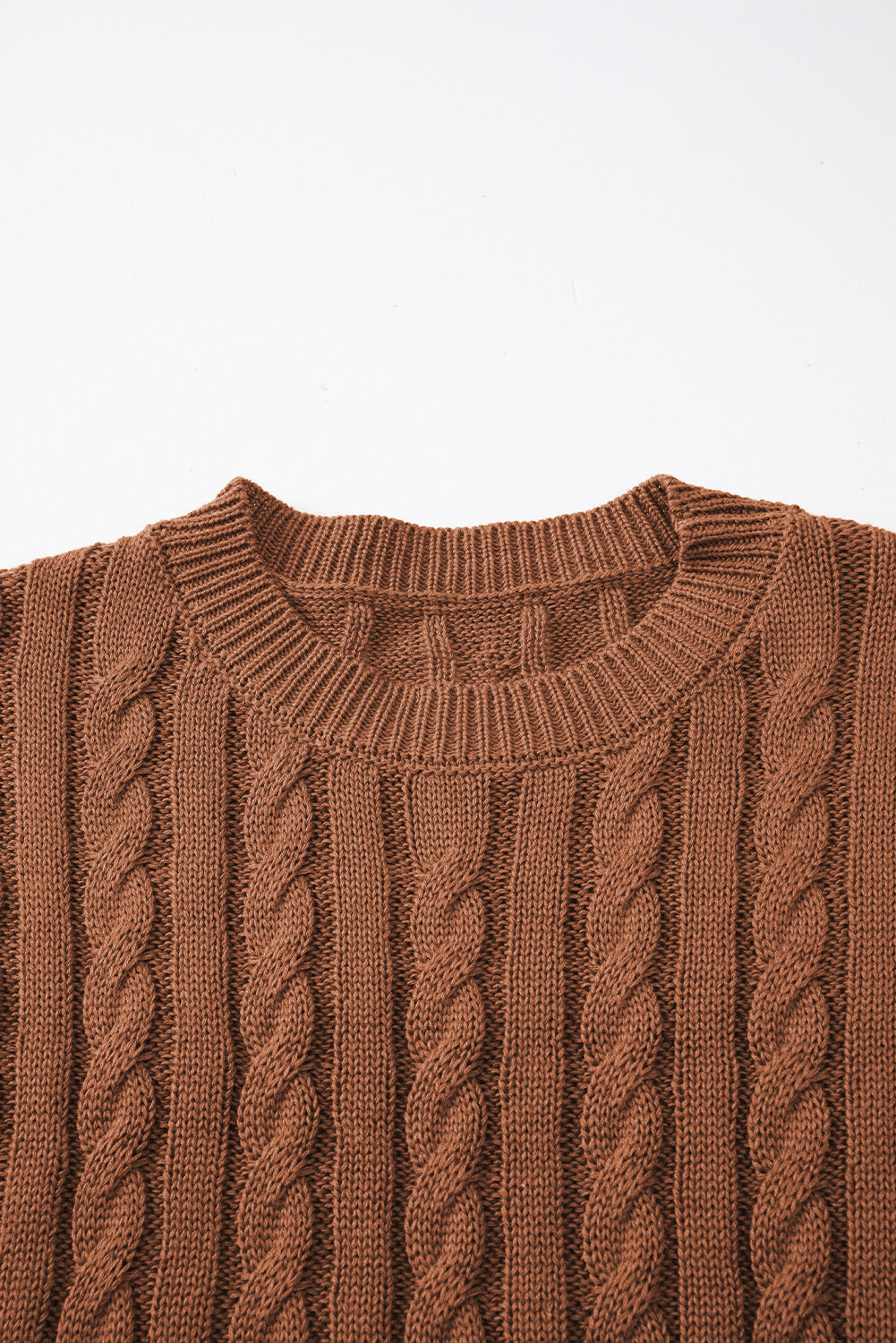 Chestnut Crew Neck Cable Knit Short Sleeve Sweater