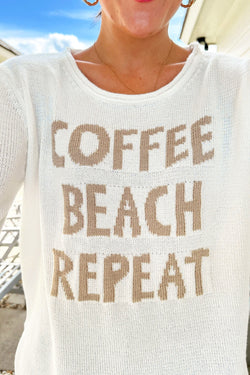 Pull graphique COFFEE BEACH REPEAT blanc