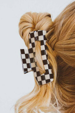 Black checkered hollow hair clips