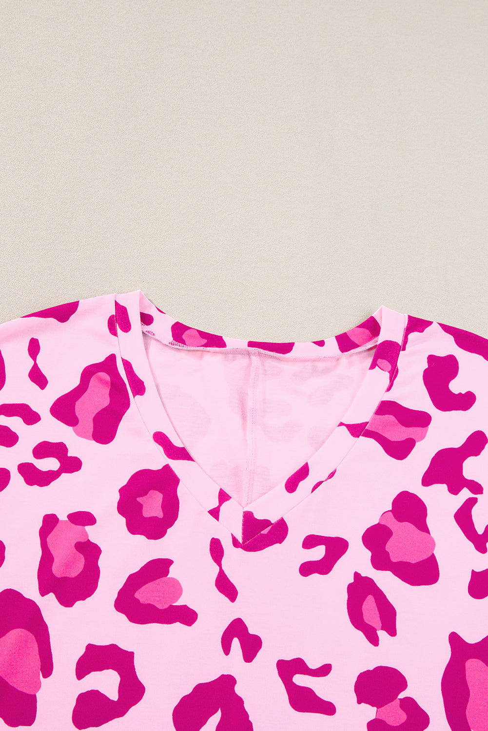 Rose Leopard Print V Neck Plus Tize Tee