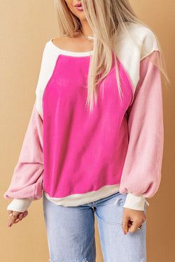 Pink Color Block Long Sleeve Fleece Sweatshirt