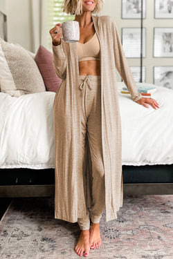 Parchment - Long split cardigan set and skinny pants