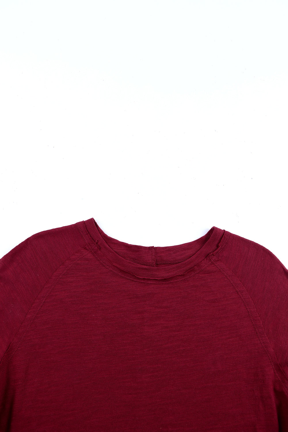 Fiery Red Solid Crew Neck Long Sleeve Top