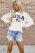 White sweatshirt with US flag motif and drawstring