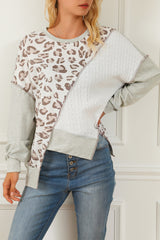Sudadera suelta asimétrica con textura de leopardo