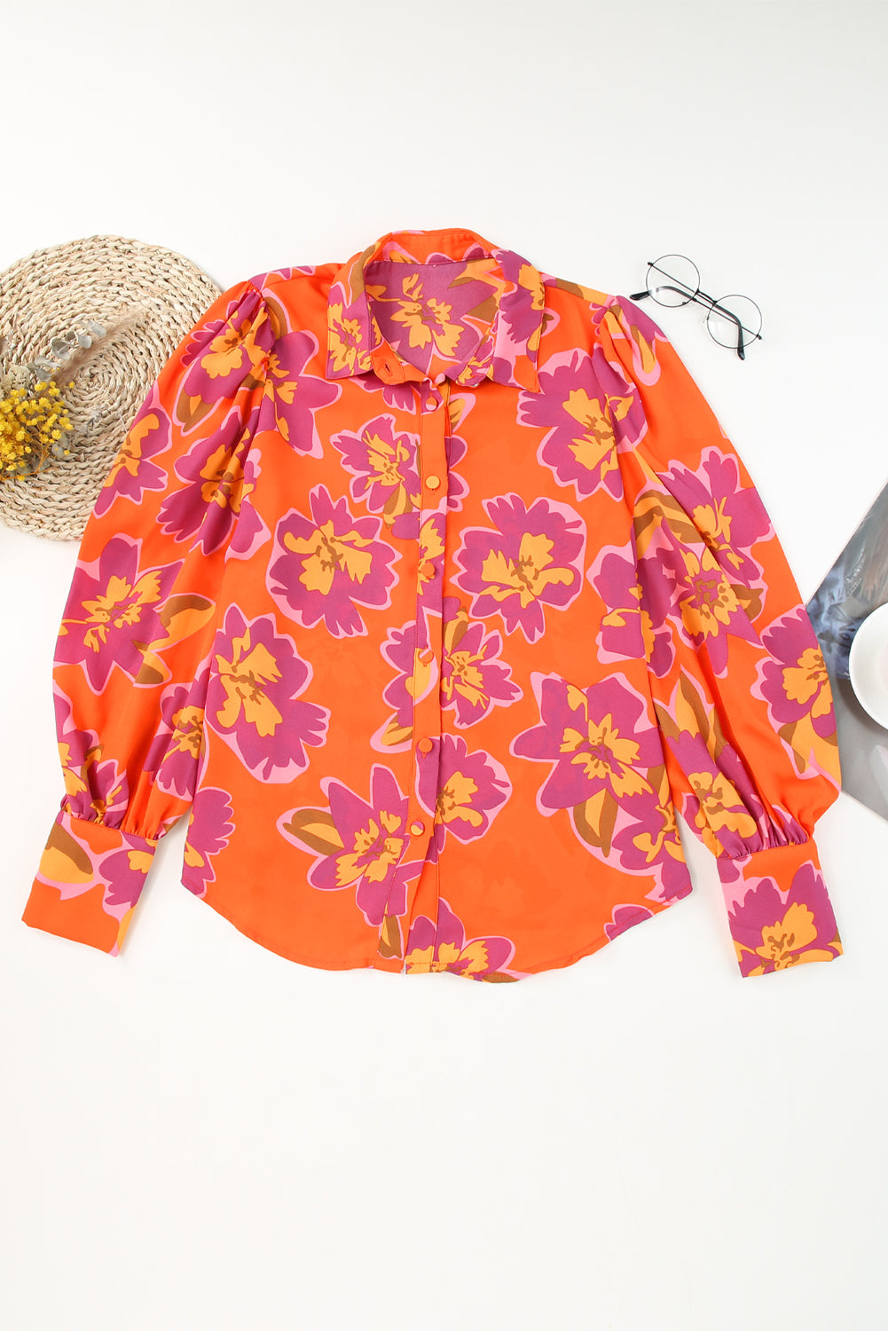 Chemise orange à manches lanternes et imprimé floral-A WOMAN WE LOVE