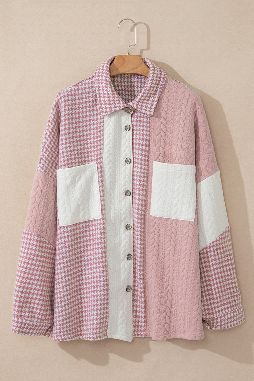 Pink Hound tooth Farbkontrast strukturierte Patchwork lose Shacket