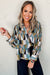 Ballooned Green Geometric Print Greek Sleeve Shirt