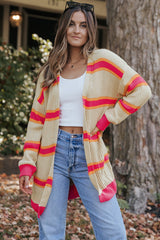 Cardigan long tricoté côtelé imprimé à rayures-A WOMAN WE LOVE